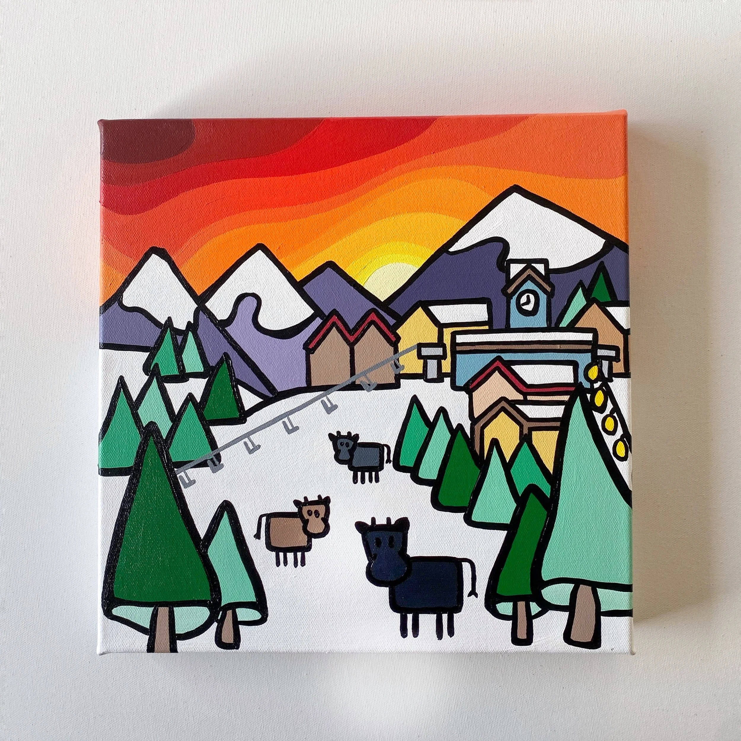 Cows in the Village 12" x 12"