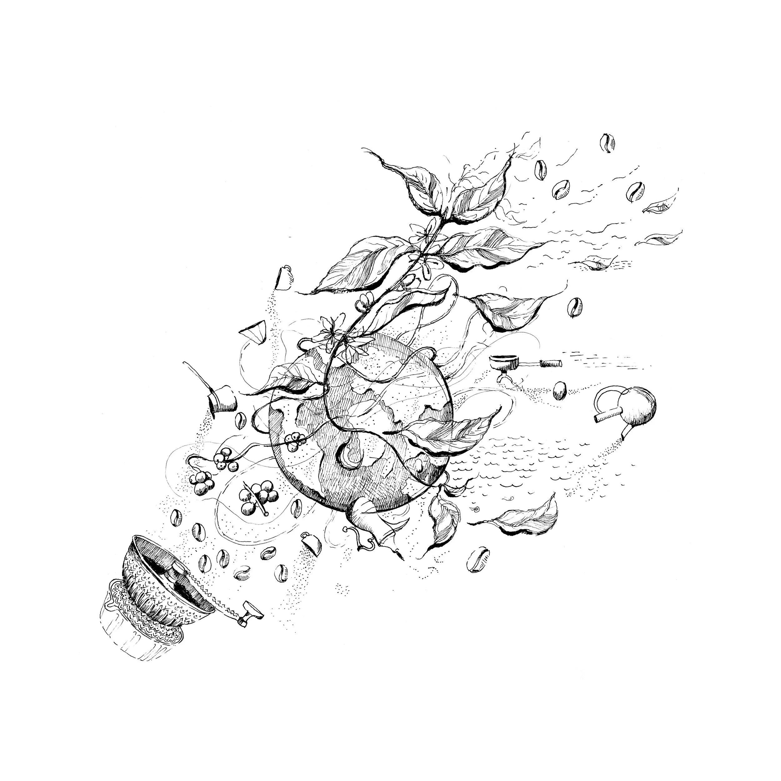  Drawing for the “History of Coffee Making” page in manual 
