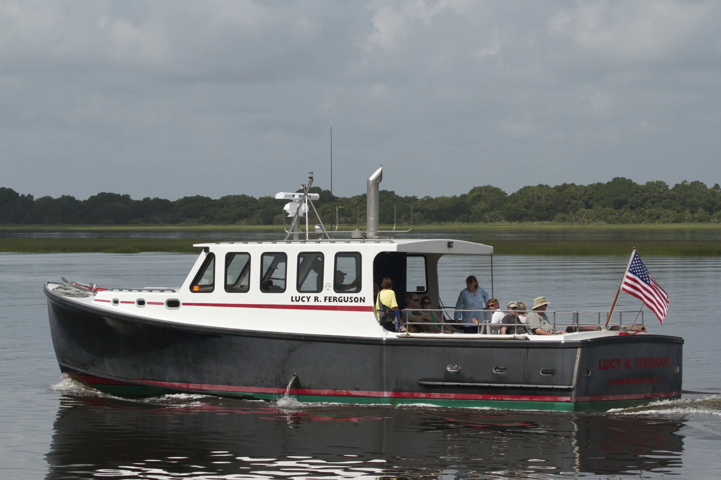 The Greyfield Inn Ferry, the Lucy R Ferguson carries guests from Fernandina Beach Fl to Cumberland Island Ga.