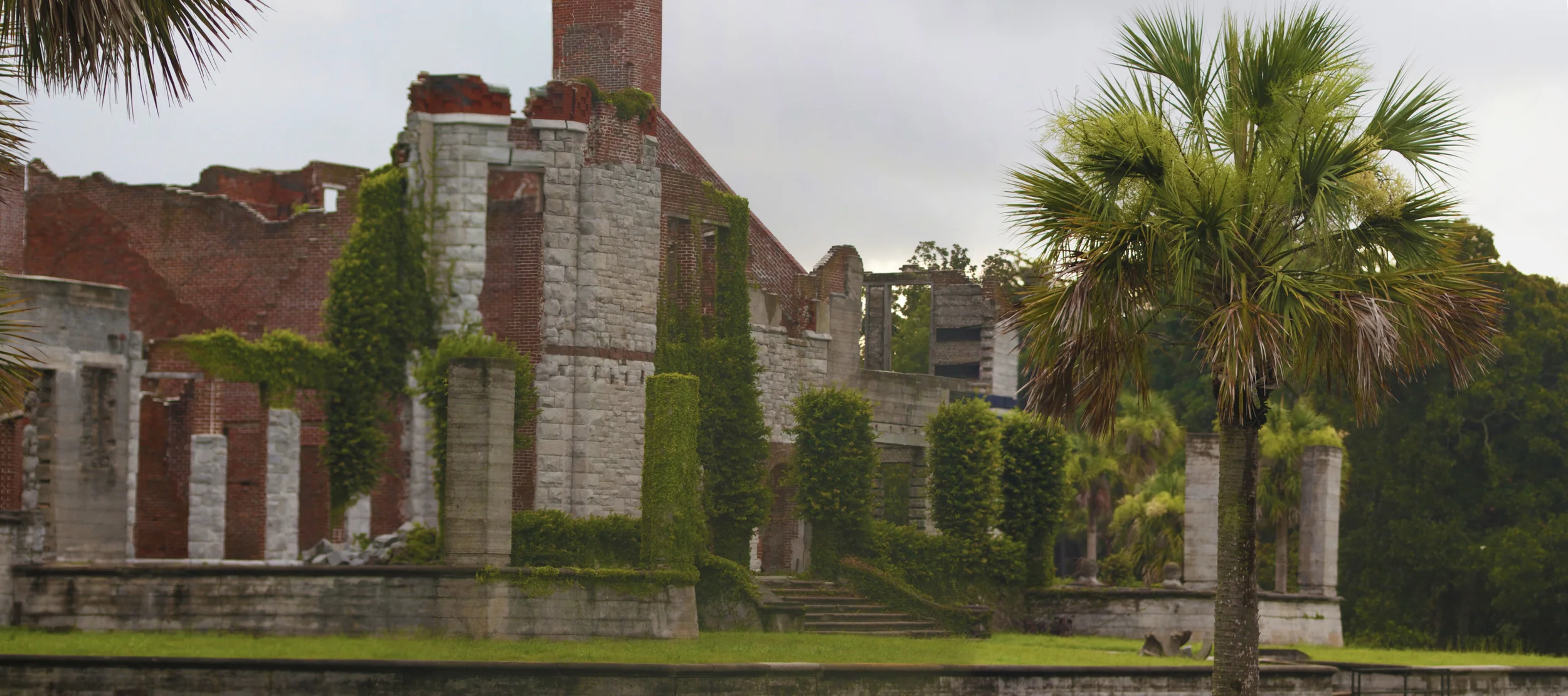 Carnegie mansion ruins of Dungeness, construction started 1884, vacated 1924, burned 1959. 