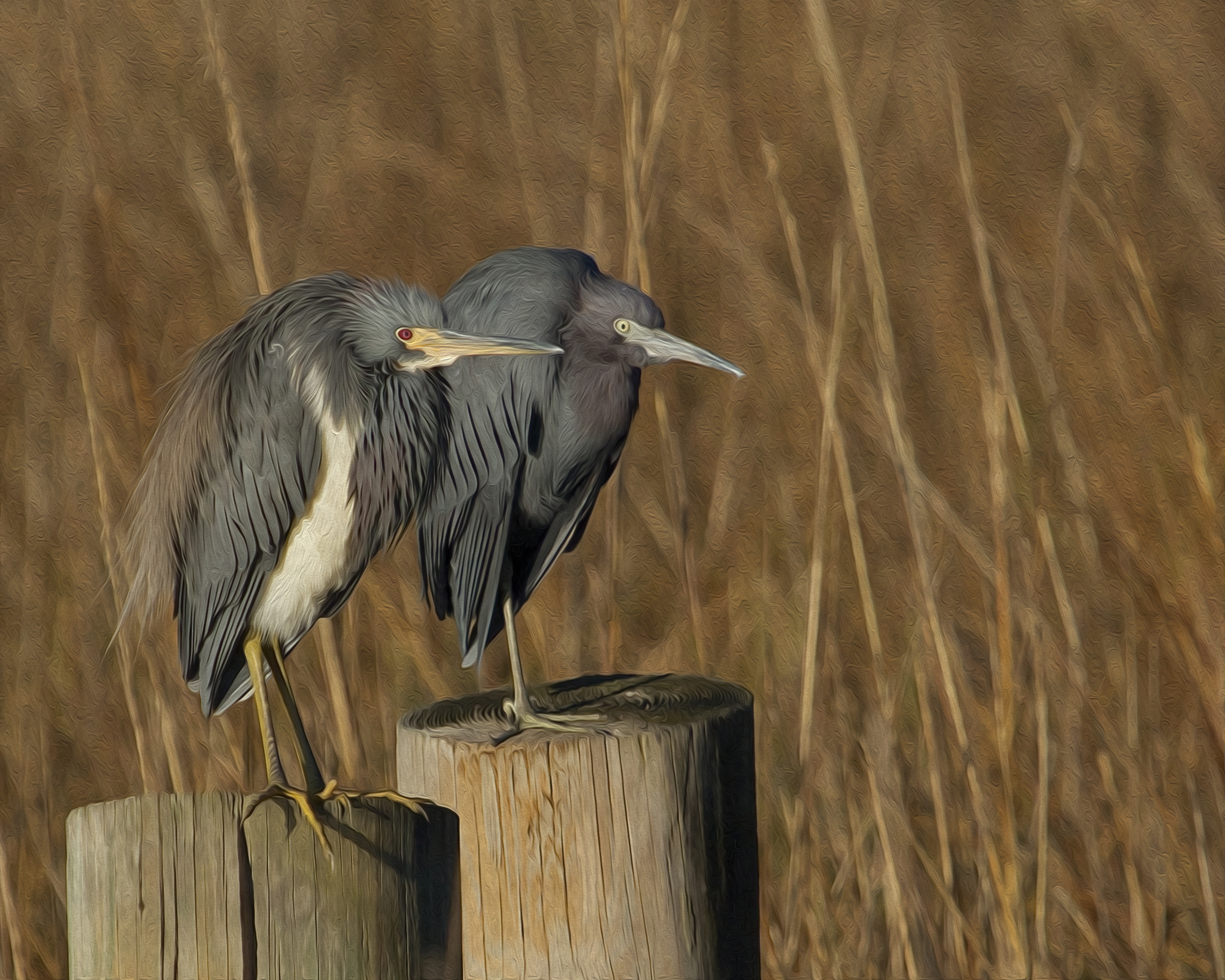 In this photo I took a pair of herons and again used the canvas artistic effect.