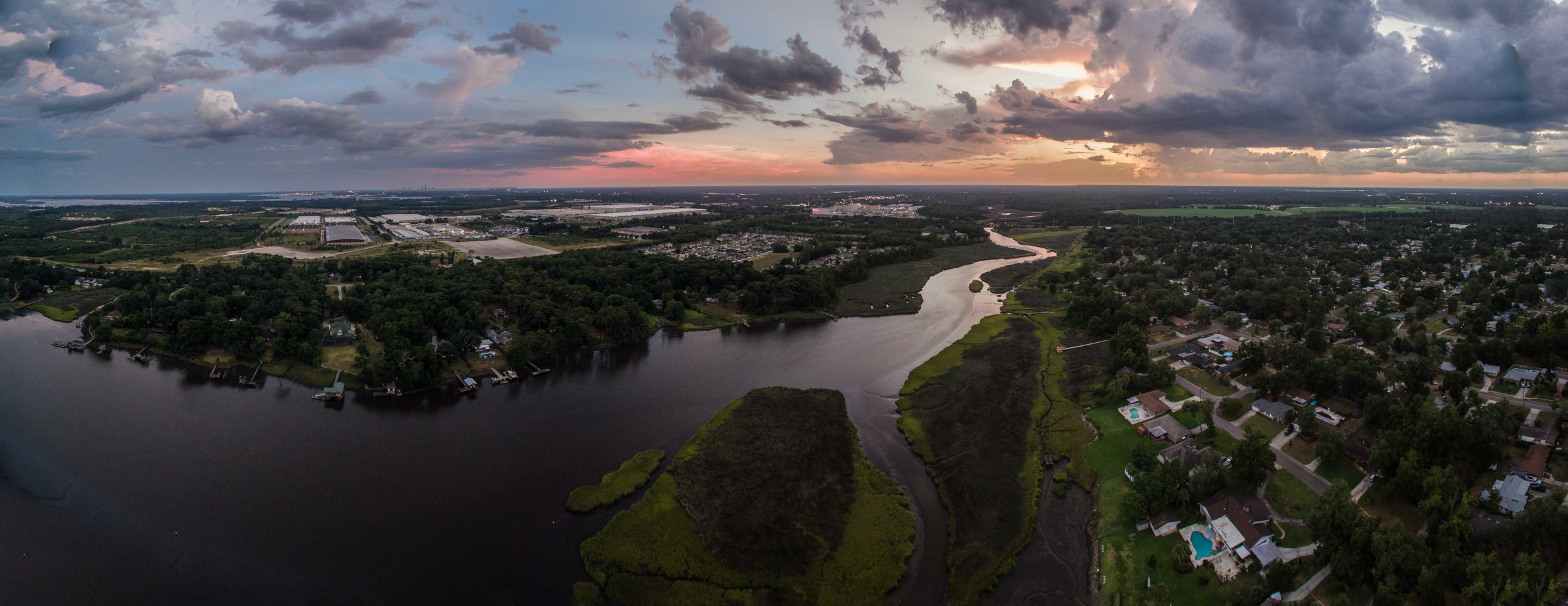 God is still in control ..(Birds eye view of a sunset on the Broward from a Remote controlled vehicle w/camera, aerial photo by my friend Jim Messer with permission)