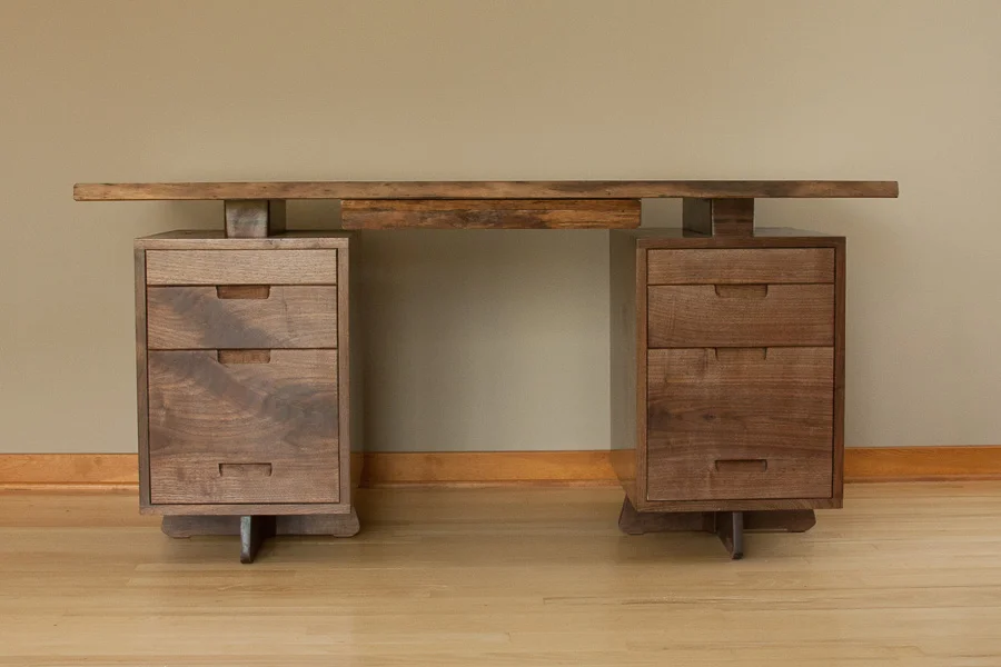 Nakashima style desk, Walnut with Cherry bowties