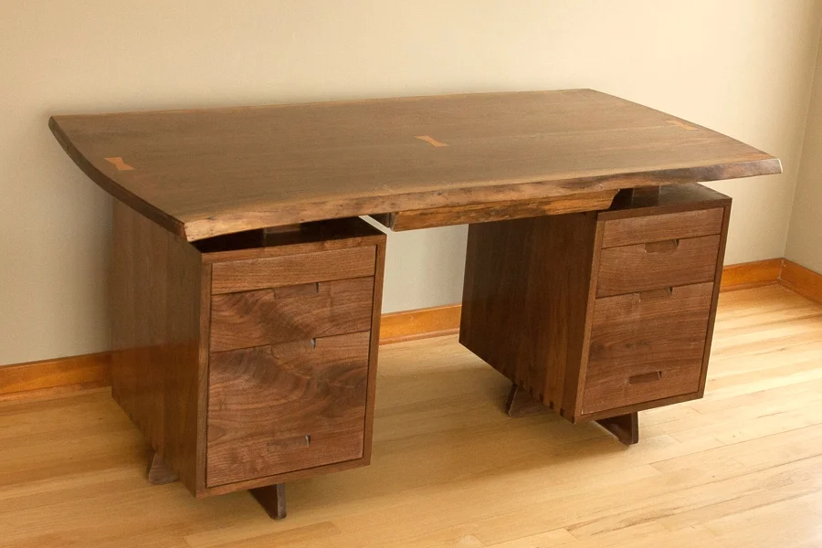 Nakashima style desk, Walnut with Cherry bowties