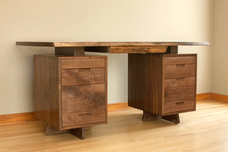 Nakashima style desk, Walnut with Cherry bowties