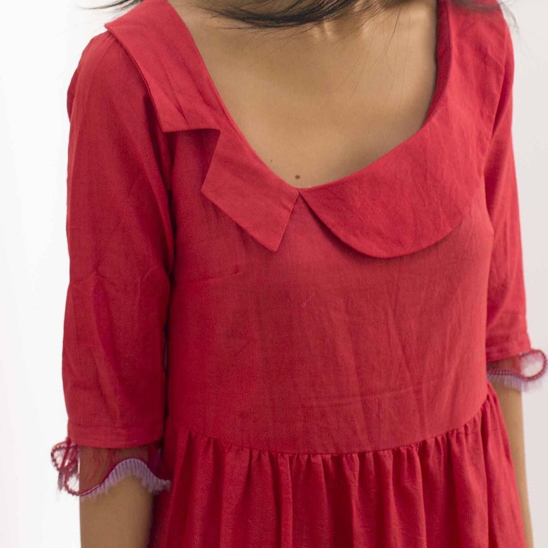 red khadi with silk chiffon ribbon #cochineal
