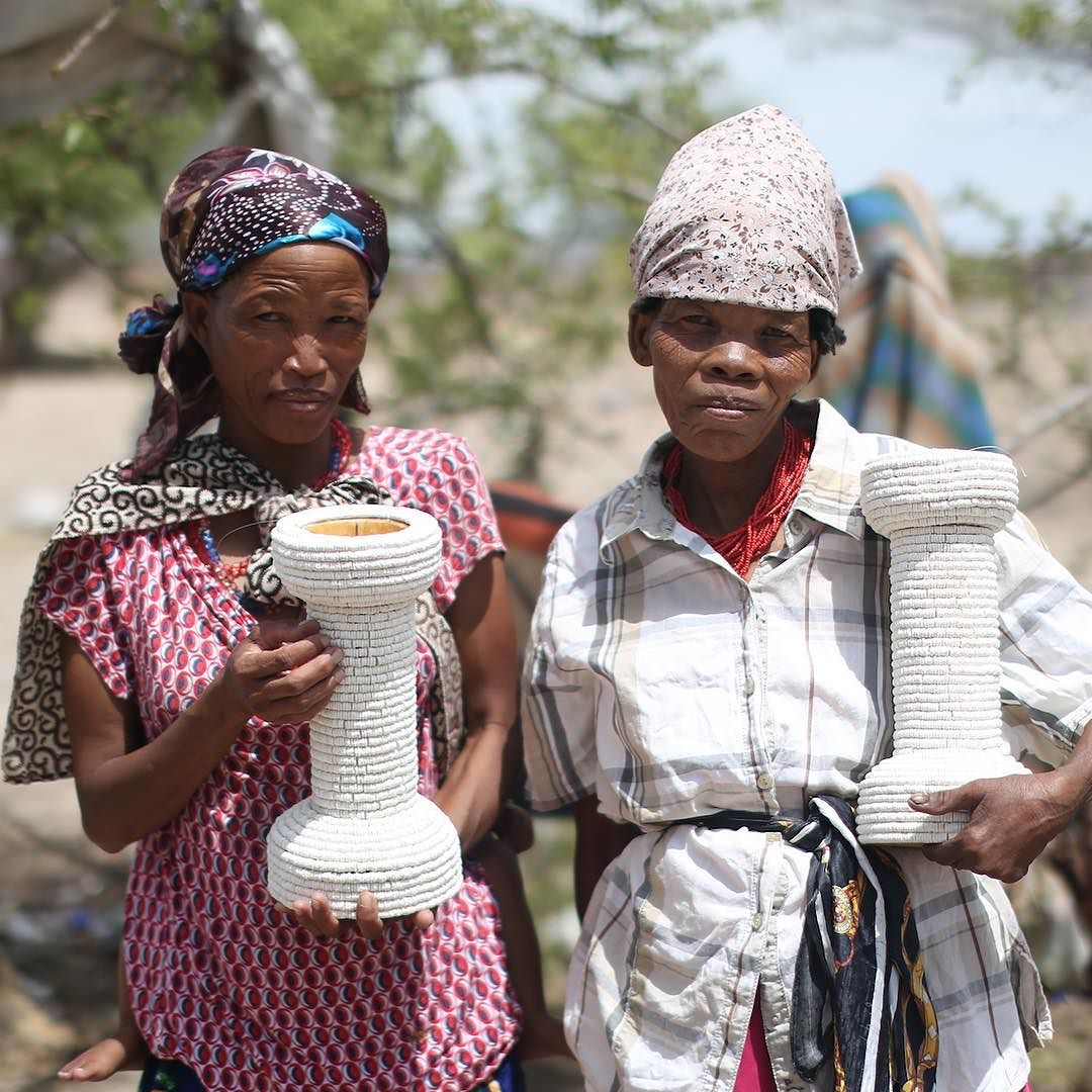 ostrich eggshell hand-carved candlesticks // collaboration with the Ju'|hoansi San ladies of Tsumkwe, Namibia