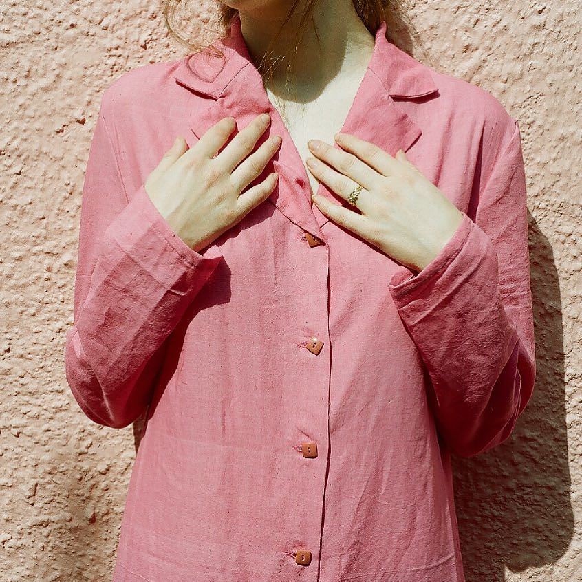 pink khadi cotton / hand-spun + hand-woven commodity cotton from Patan