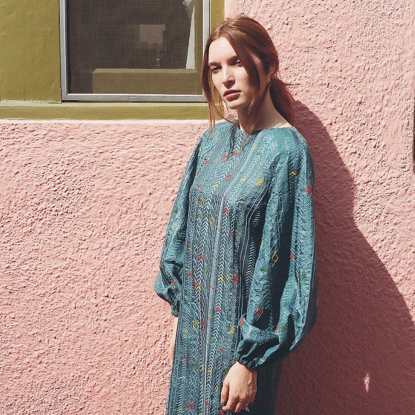 hand-embroidered 'geometric map' on kosa silk // Ahmedabad #cistantheshop