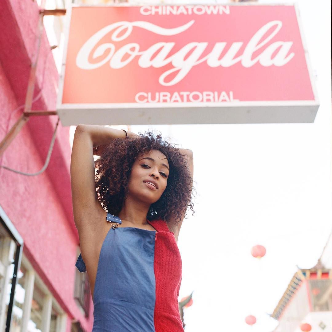 Chinatown with @kaylablackmon 📷 @yourgirlchuck // hand-embroidered khadi cotton overalls made by hand in Ahmedabad