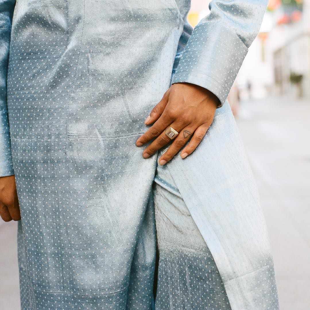 Kayla + light blue silk mashroo, hand-woven + dyed in Patan 📷 @yourgirlchuck