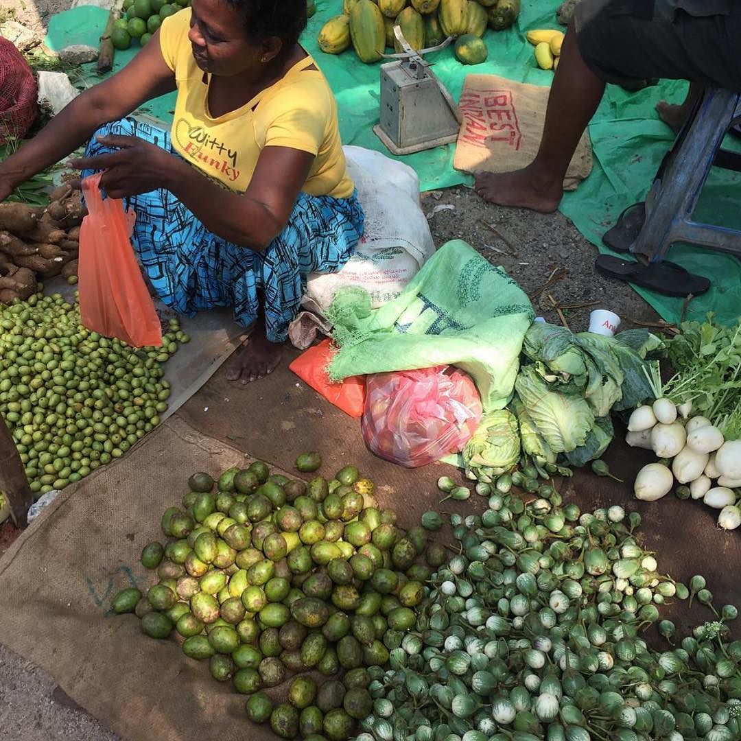 ambarella, brinjals, knol khol at wattala market, sri lanka