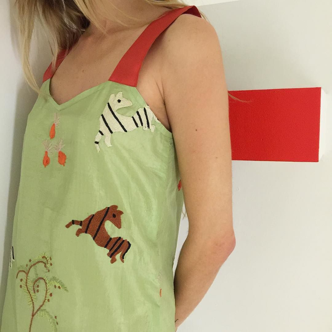 hand-embroidered aari flora + fauna on silk khadi // slip dress, made by hand in Ahmedabad