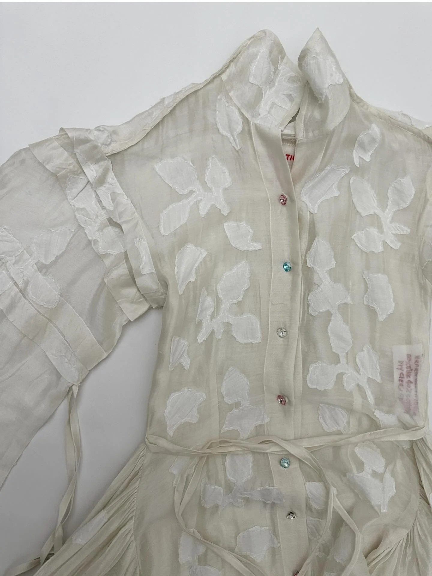 hand cut applique on silk chanderi with mixed jewel buttons / teatime dress / collection 16