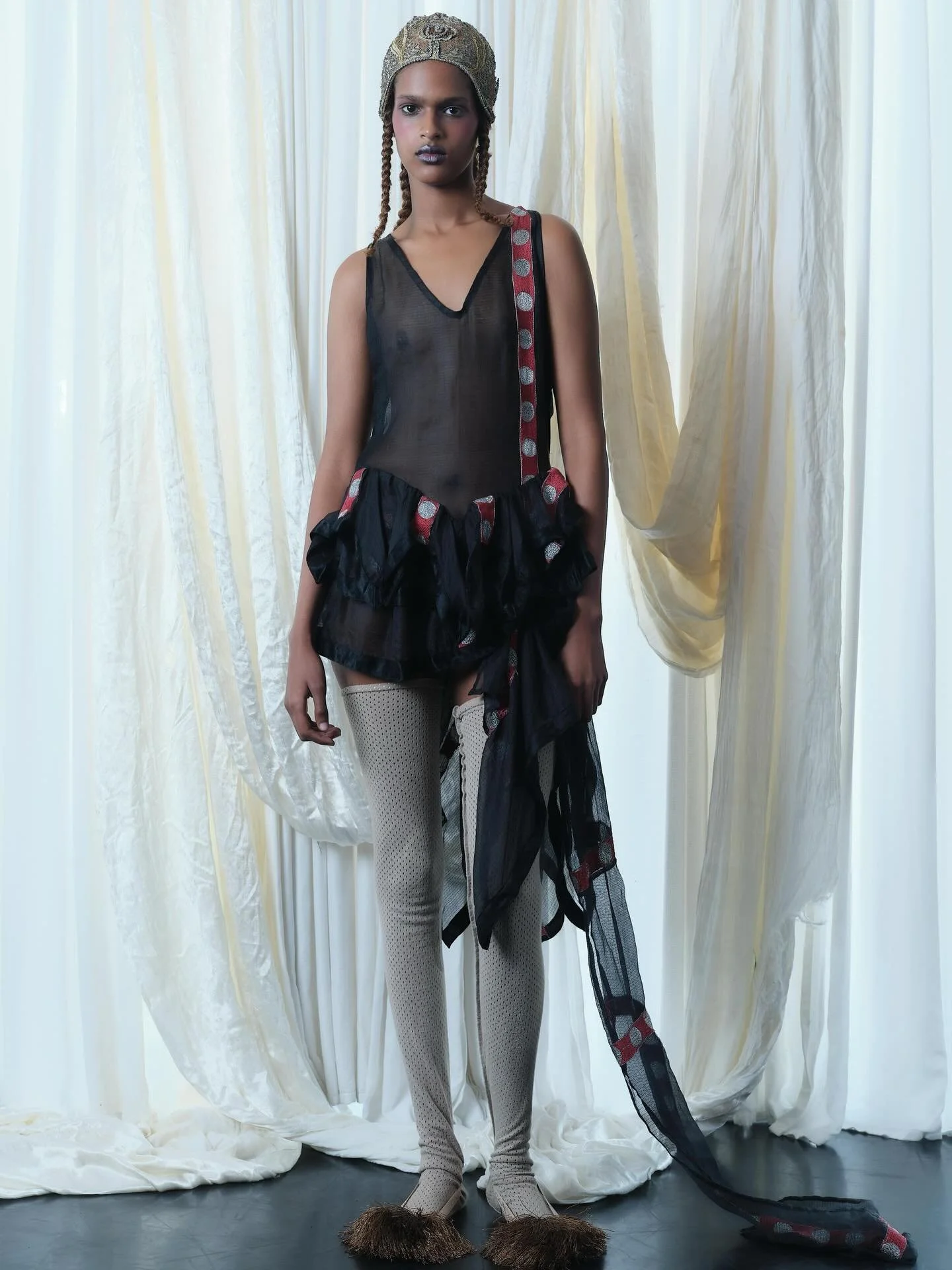 Yusra in silk kota count dress with hand embroidery and kasab metalwork 

Collection 17