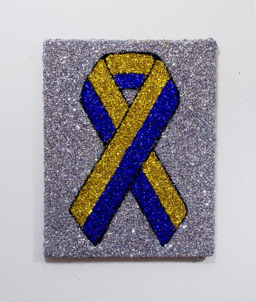  "Boston Strong Ribbon"Colored glitter and acrylic gel medium on panel14" x 11"