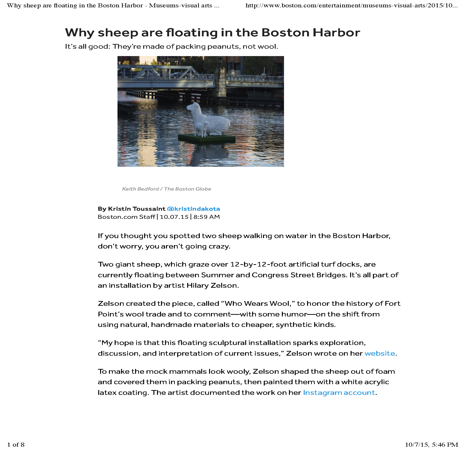 "Why sheep are floating in the Boston Harbor"