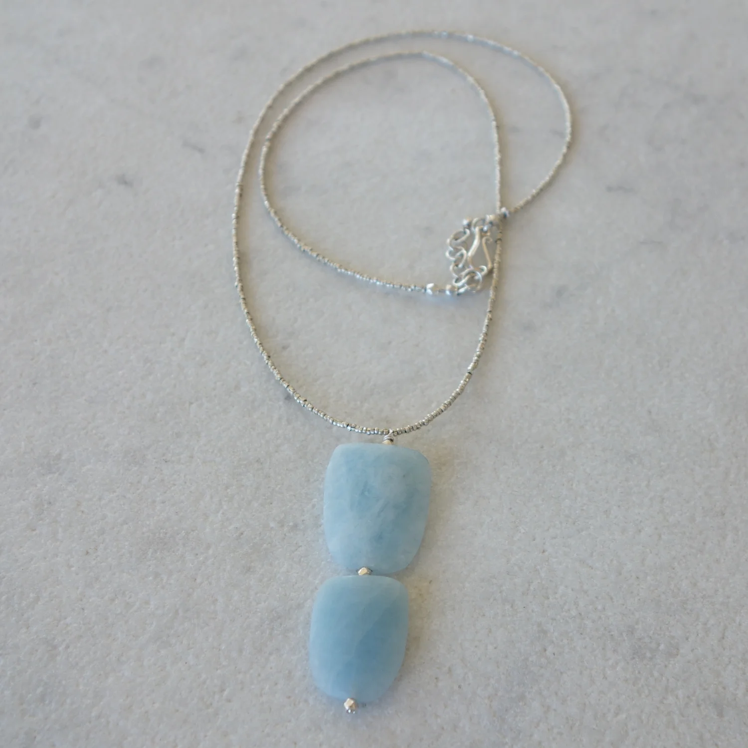 Aquamarine & African Silver Bead Necklace
