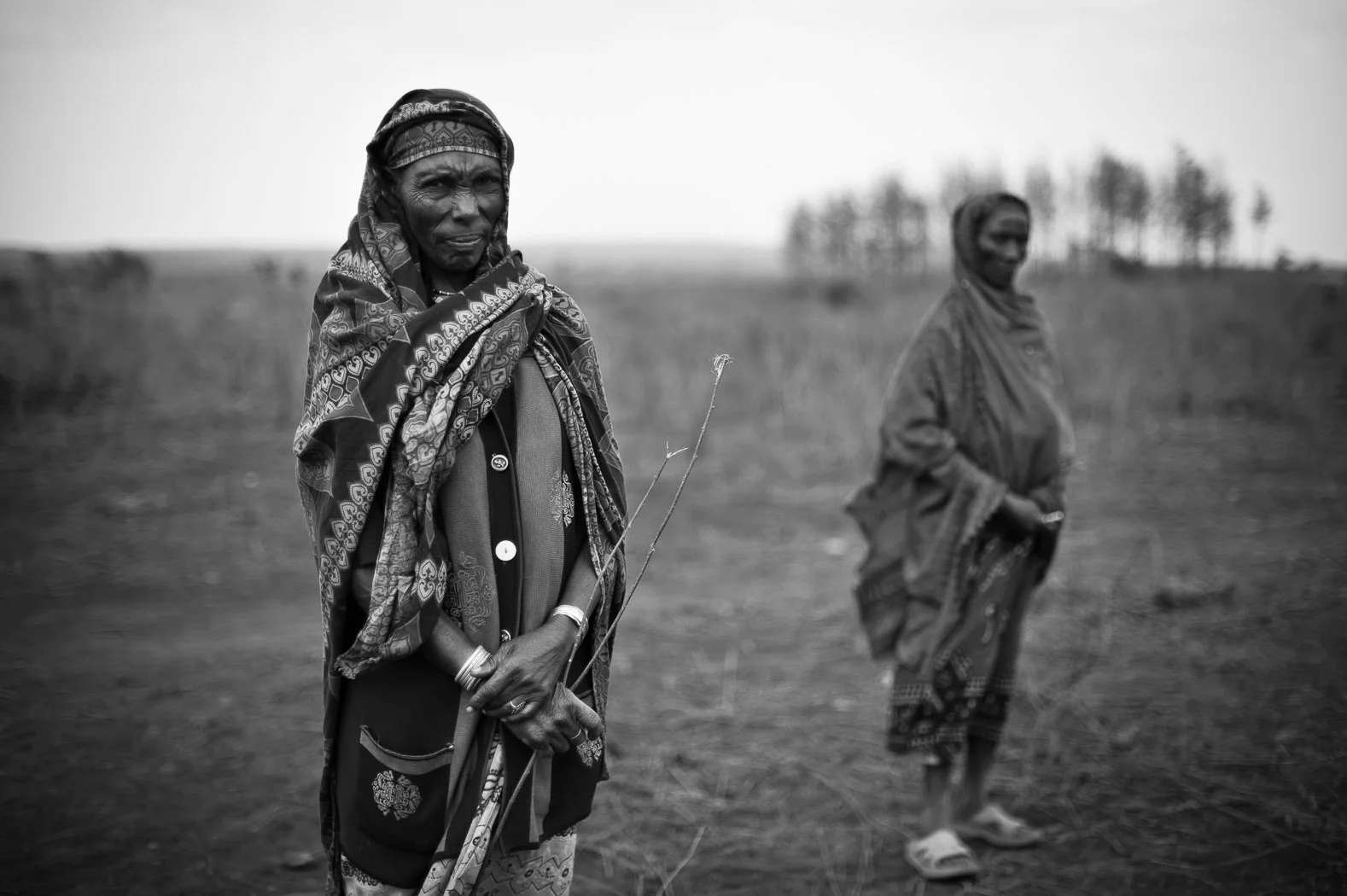 The Marsabit region used to be known as the bread-basket of Kenya; as little as twenty years ago, there used to be large areas of forest here, and plentiful rain. The landscape today is arid scrubland, where animals now compete with humans for any available water, which is having to be trucked in from distant water sources. Helema Guy (left) and Kula Roba (right) have lost almost all of their livestock through the drought. Living close to Marsabit, they say that the rains have failed here for several years. Helema will sell one of her few remaining goats, today, to an NGO "livestock off take" programme, where they will receive money for the animal, as well as the meat, to share amongst two other households.