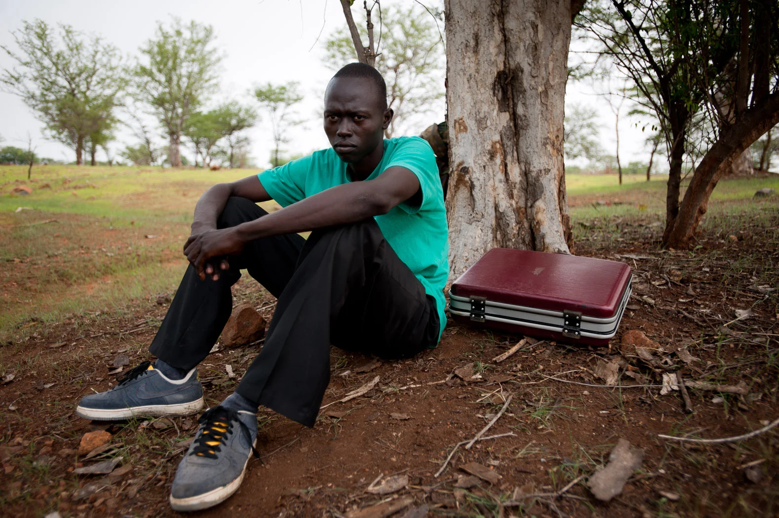 For others, though, they just hope to leave. Joseph from Kauda says "I hope to get to Kenya, to take refuge ... for the sake of security - I don't feel secure here". Joseph left Kauda two days ago, and sitting with his only possessions is taking shelter, hiding under a tree as Anotonov bombers drone overhead.