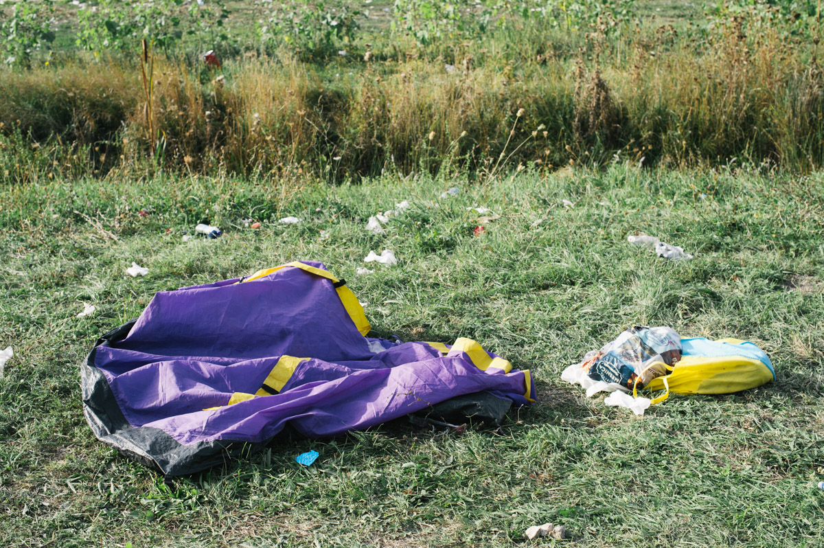 A discarded tent is pictured on the roadside in the town of Tovarnik, Croatia, on September 19, 2015. Thousands of people were kept in Tovarnik whilst authorities struggled to organise buses and trains to take them onwards to the border in order to continue their journey towards northern Europe. People often lived with little or no access to basic services, including running water and toilets.