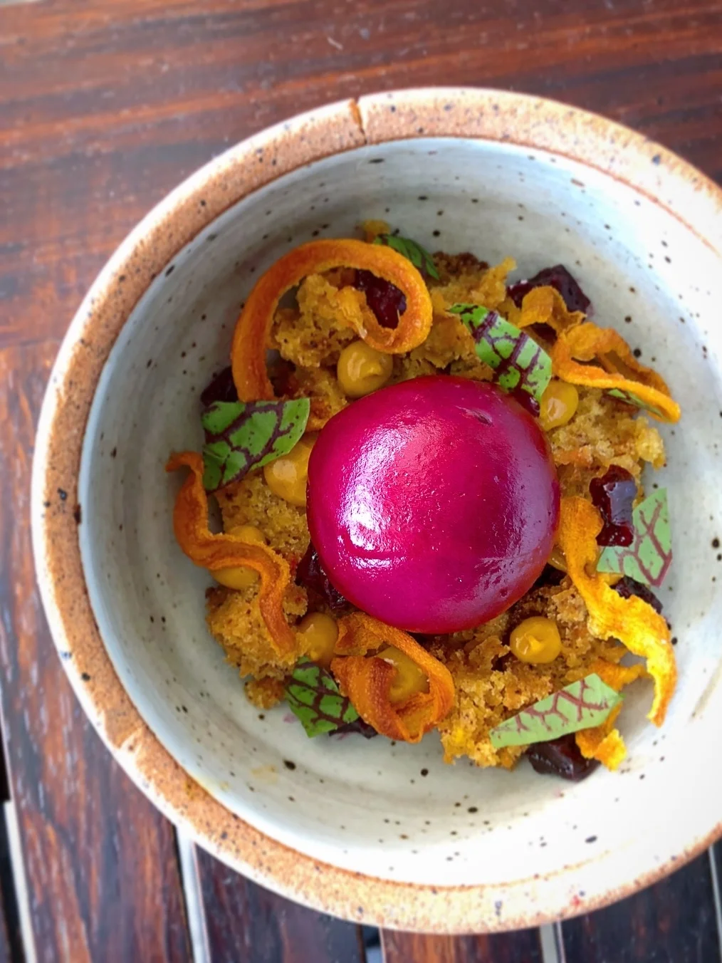 Smoked Carrrot Cake, beet, cream cheese.