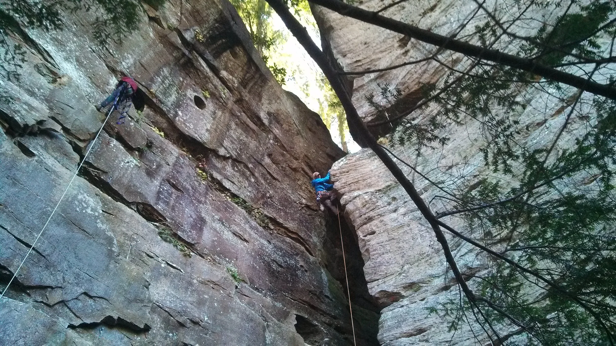 Bryan Lemon & Clinton Lewis work their way to the top of the Shawnee Shelter wall during weekend three of production. Great vantage points gave us stellar video that'll make the final cut of the video. 