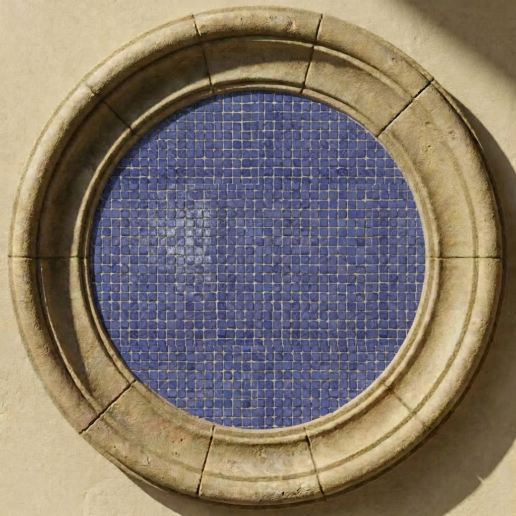 Cream Stucco Wall with Realistic Purple Mosaic Frame.png