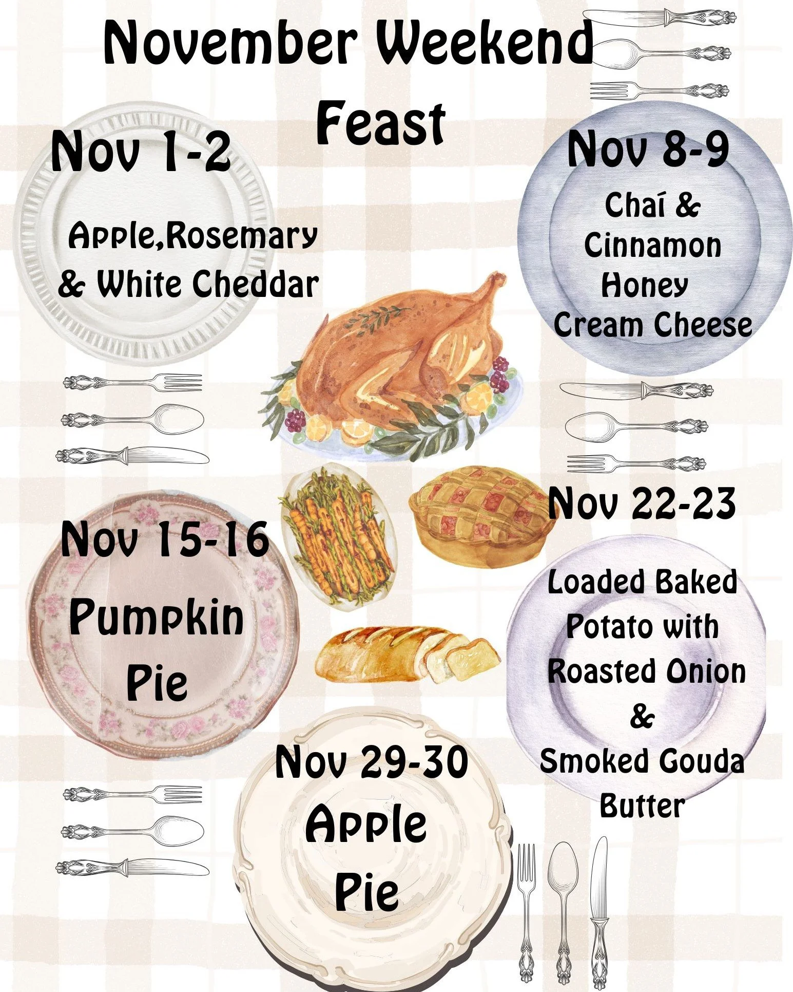 🦃 November Weekend Feast is Here! 🥨🍂

The oven&rsquo;s on and the vibes are cozy&mdash;our weekend baking lineup for November is packed with fall flavor, festive favorites, and a little something special for your Thanksgiving table. Each weekend b