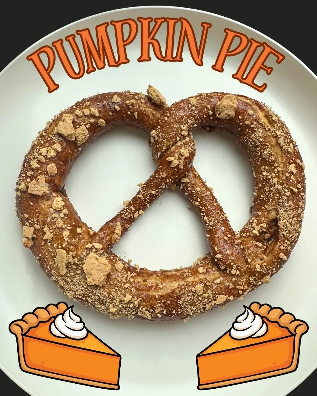 🥧✨ Pumpkin Pie... but make it pretzel! ✨🥨

Our Pumpkin Pie Pretzel is fresh out of the oven and ready to spice up your weekend! Made with real pumpkin pur&eacute;e and a cozy blend of warm spices, this twist gets topped with a graham cracker crumbl