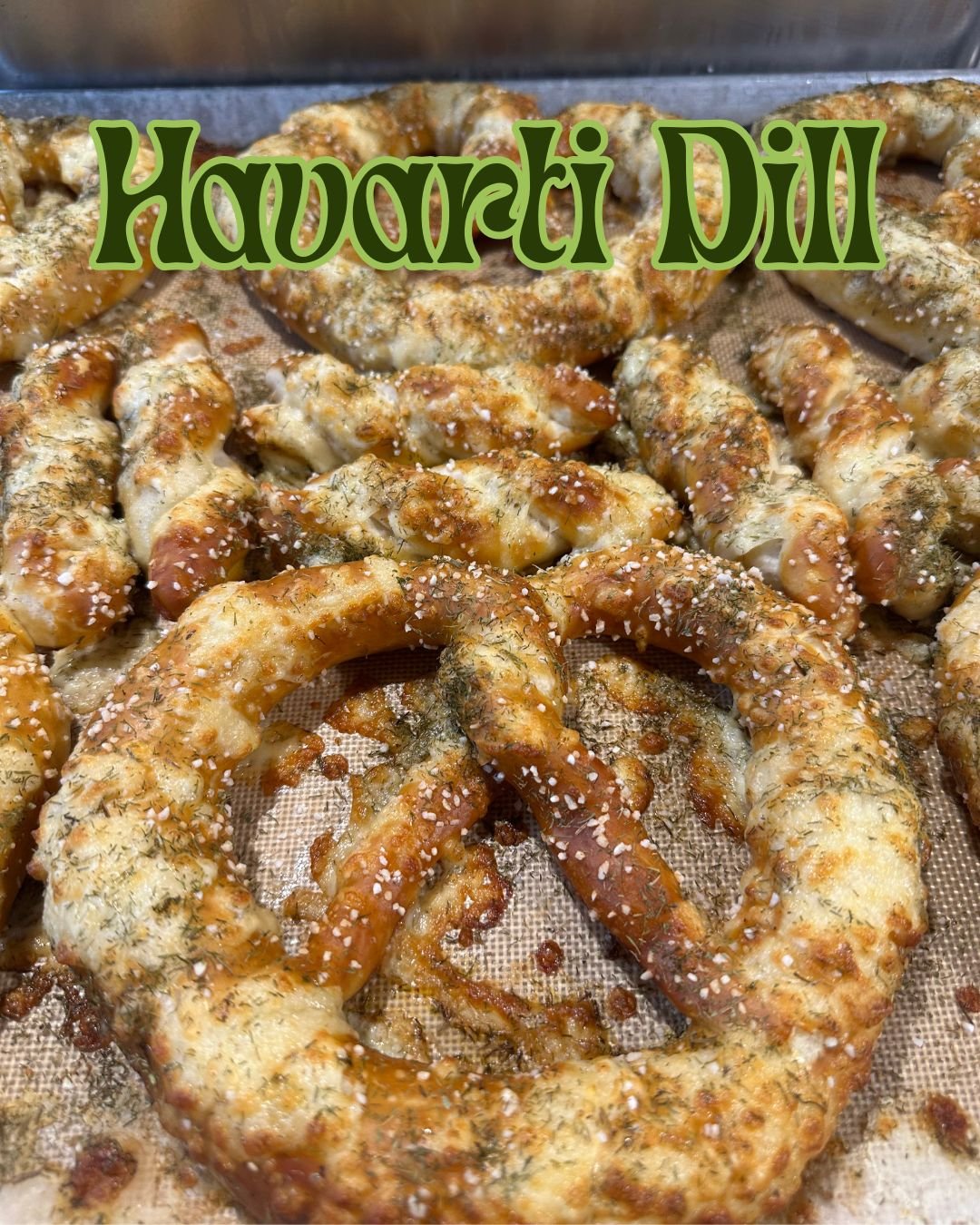 🥨 Say hello to our Havarti Dill pretzel!

Made with our classic dough, topped with melty Havarti cheese and a generous sprinkle of dried dill. And no &mdash; it&rsquo;s not pickle-flavored 😉 Dill is an herb (like rosemary&rsquo;s fun cousin), not a