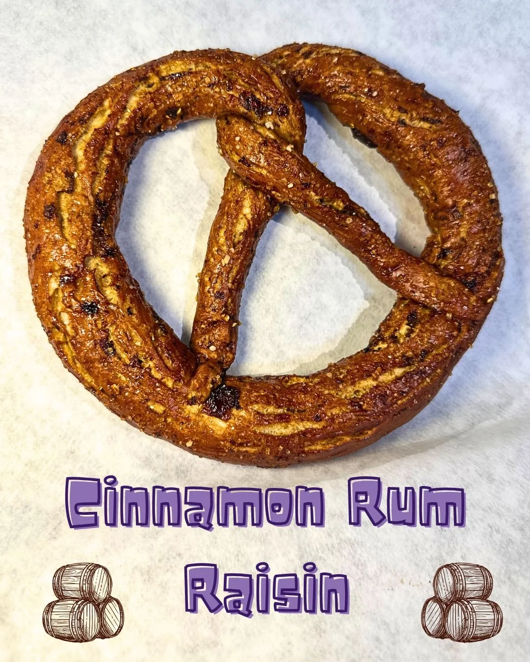 ✨ Cozy, spiced, and just the right amount of indulgent ✨
Our Cinnamon Rum Raisin Pretzel starts with raisins soaked in a warm cinnamon-rum mixture for 24+ hours. We mix them right into the dough, top it with sugar in the raw, and bake it to golden, s