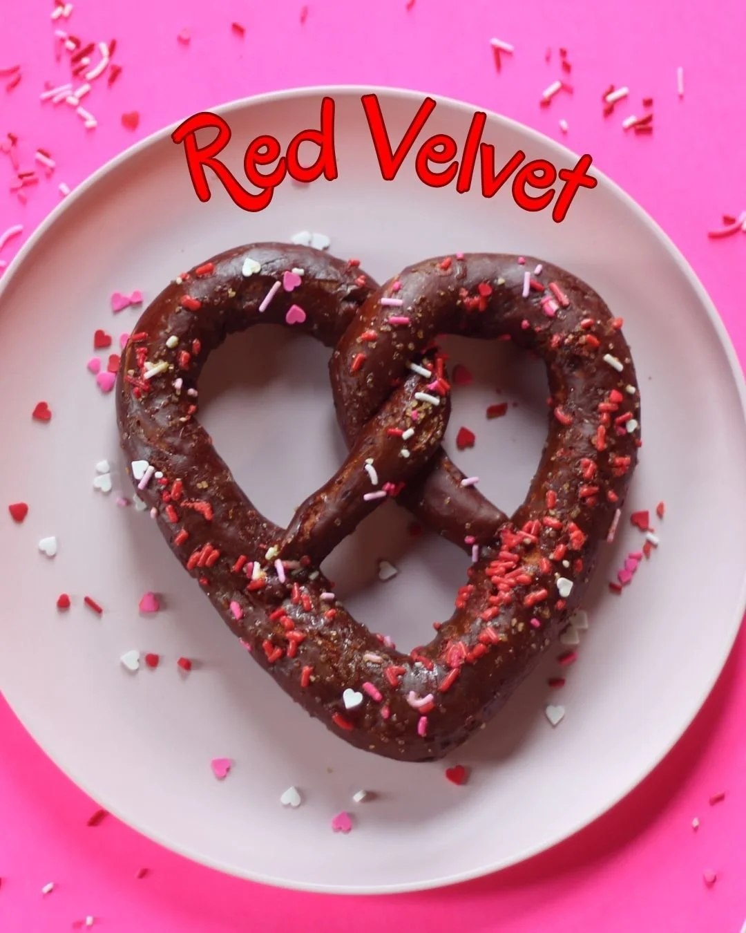 💘🥨 Love is in the Dough! 🥨💘

We&rsquo;re baking up the sweetest Valentine&rsquo;s weekend ever with our heart-shaped pretzels!
❤️ Red Velvet &mdash; made with a rich chocolate blend, topped with sugar in the raw and festive sprinkles for that cla