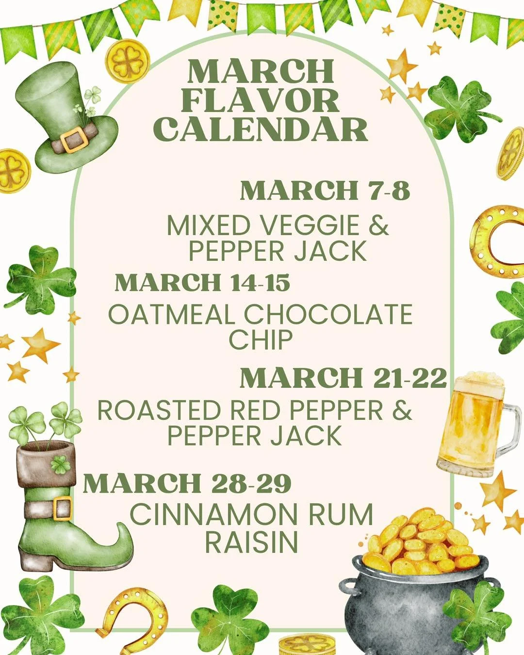 March into flavor 🌷🍀

Our March Flavor Calendar is here and it&rsquo;s stacked with sweet surprises all month long. Which one are you trying first?

#MarchFlavors #FlavorCalendar #LimitedTime #SweetTreats #SpringSweets #Brezel #TreatYourself