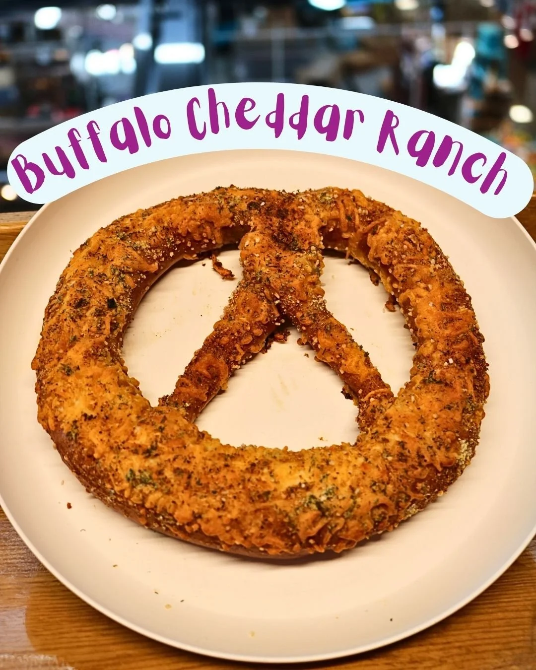 🔥🥨 Buffalo Cheddar Ranch Pretzel

This one&rsquo;s bringing ALL the flavor. We take our original dough and top it with dried buffalo seasoning, house-made ranch powder, and a layer of cheddar cheese before baking it to golden perfection.

It&rsquo;