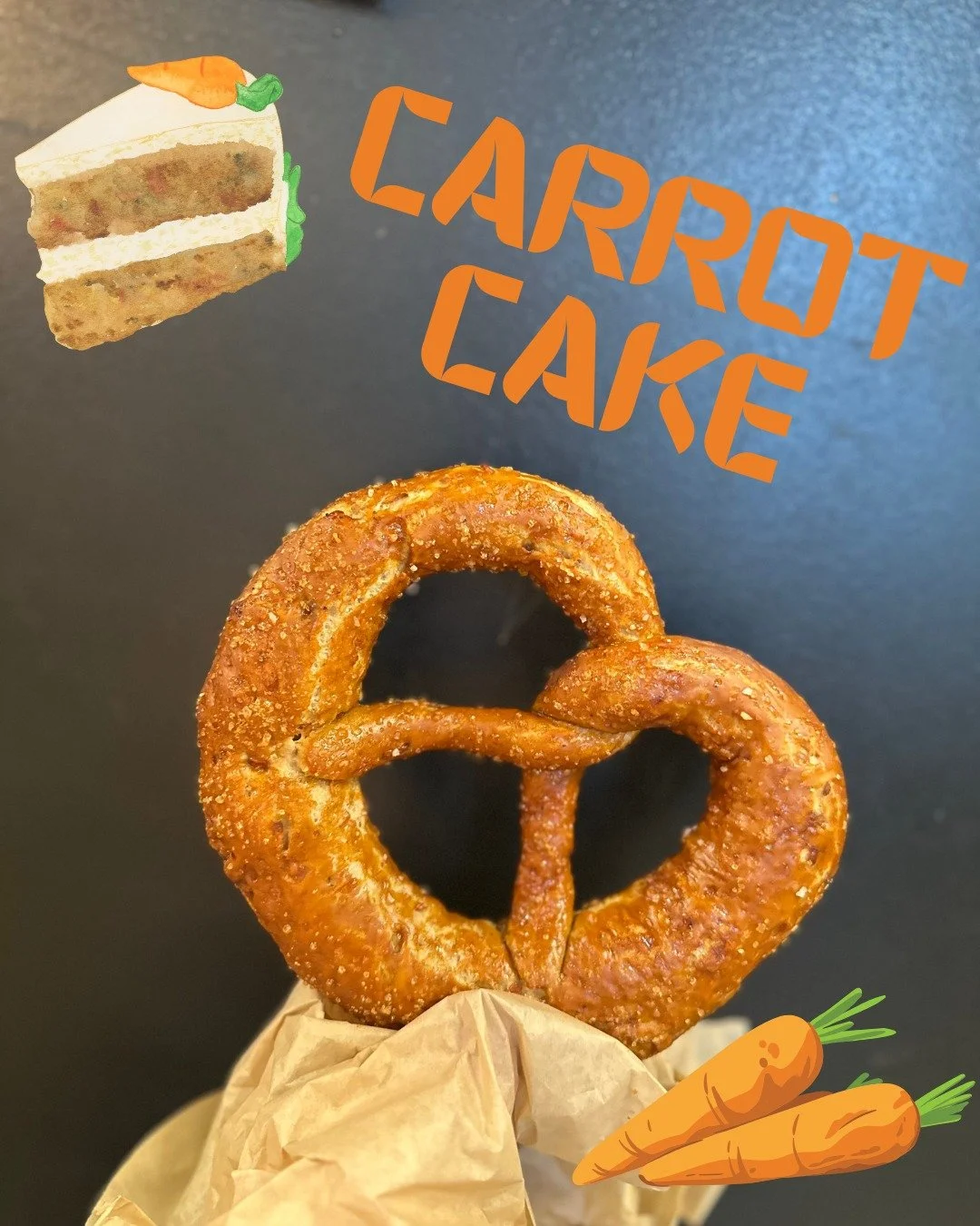 LAST CALL for our Carrot Cake Pretzel 🥕✨

Fresh shredded carrots + a cozy blend of carrot cake spices are folded straight into our dough after soaking up all that flavor. Topped with sugar in the raw for the perfect sweet finish. Grab a vanilla fros