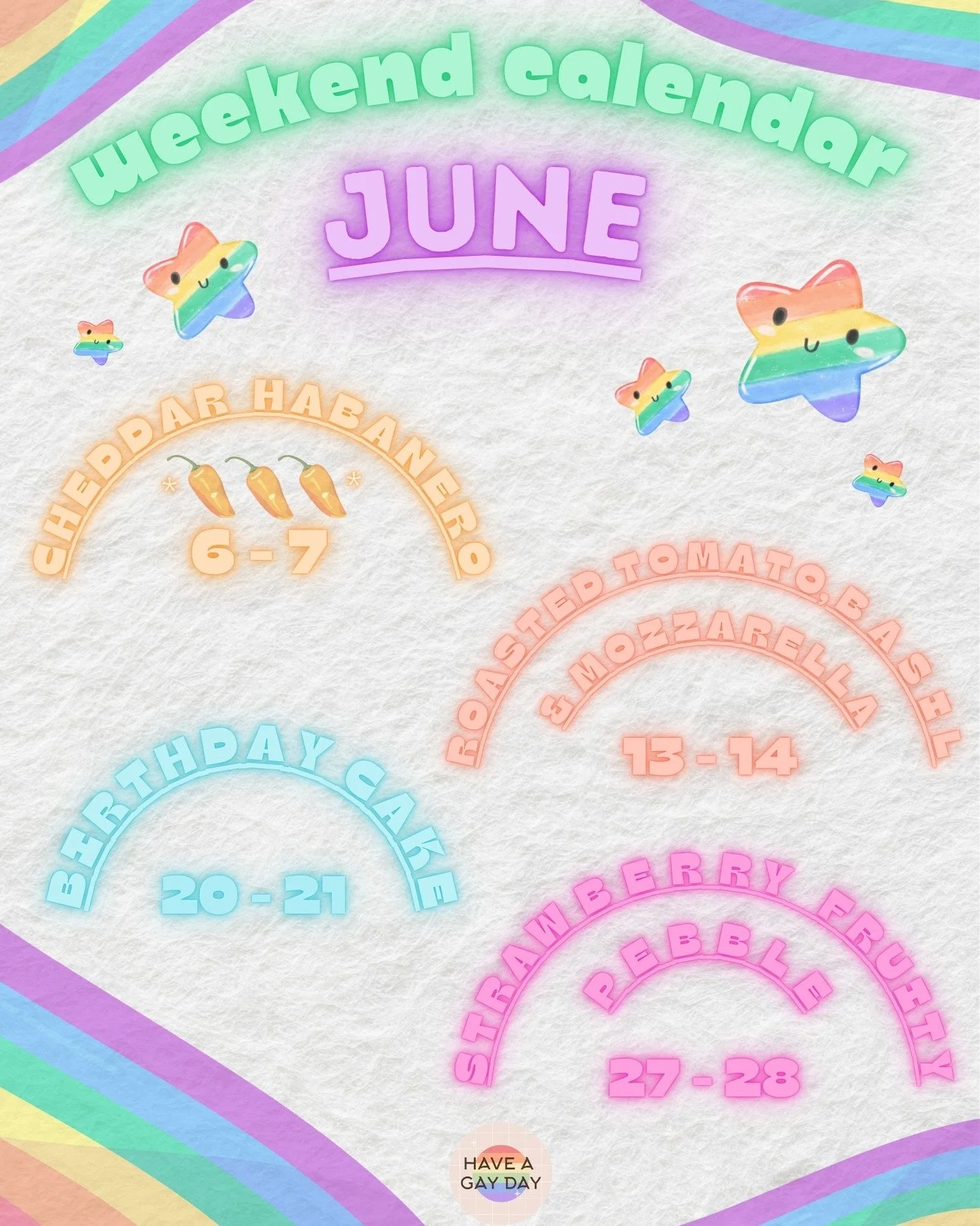June&rsquo;s flavor calendar is here, and it&rsquo;s bringing all the sunshine, sprinkles, and Pride Month magic 🌈🥨✨

We&rsquo;re celebrating with colorful Pride-inspired pretzels, sweet summery flavors, and warm-weather favorites made for festival
