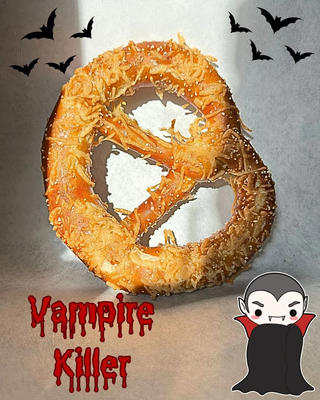 🧛&zwj;♂️🧄 VAMPIRES BEWARE! 🧄🧛&zwj;♀️ 

Our Vampire Killer Pretzel is here, and it&rsquo;s packing enough garlic to keep the whole vampire population away! 

We&rsquo;re not messing around with this one! We take roasted garlic AND freshly minced g