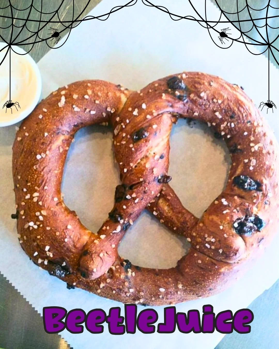🪲🖤 BEETLEJUICE, BEETLEJUICE, BEETLEJUICE! 🖤🪲. 

Don&rsquo;t worry, we&rsquo;re only summoning pretzels.  Our Beetlejuice Pretzel is our Dark Chocolate Chunk &amp; Sea Salt Pretzel dressed up with a spooky new name for Halloween! We chop up dark c