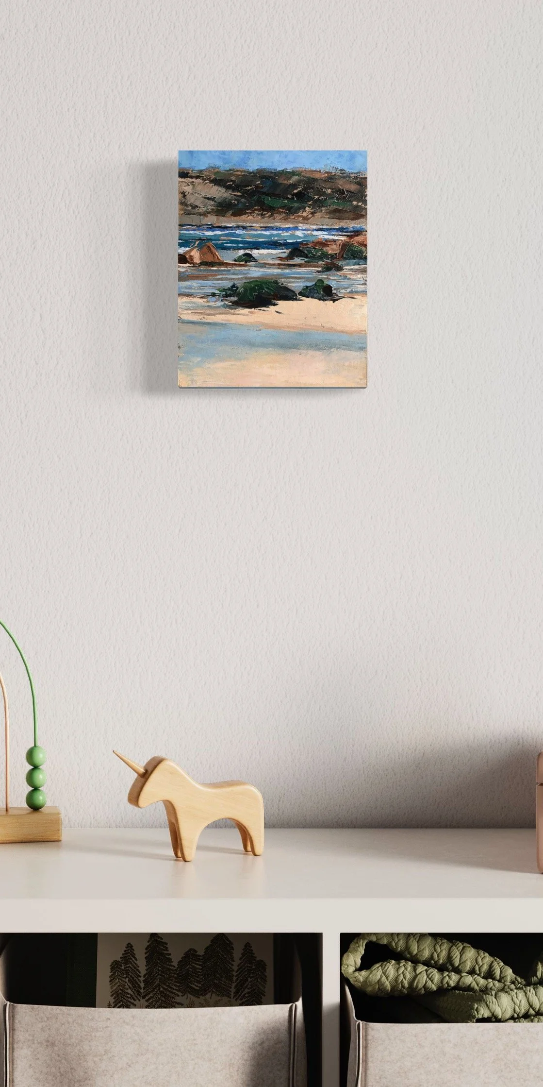 Cornwall Beach Painting by Nevine Fathy Hanging Original for sale