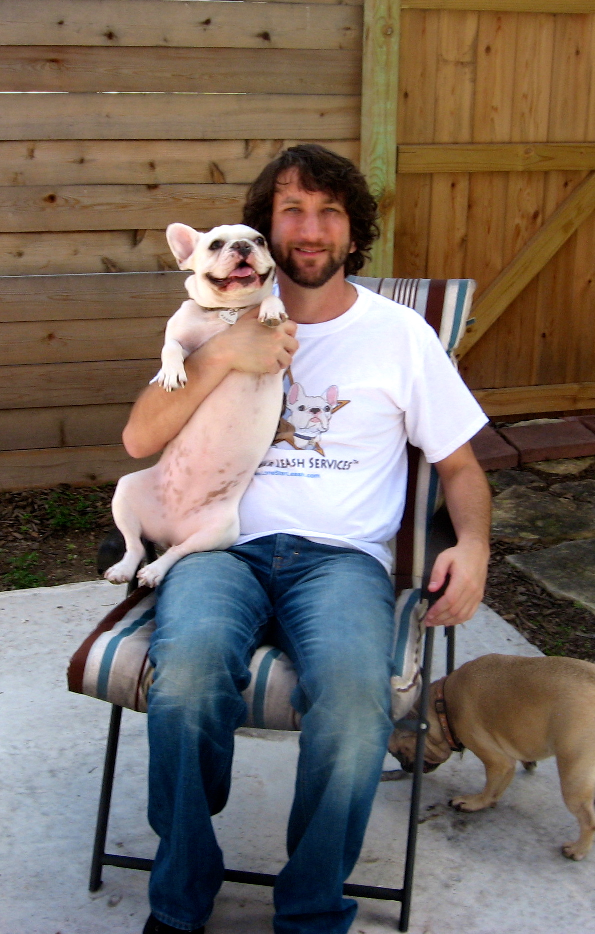 Austin pet sitter Josh Margolis with French Bulldog Penny