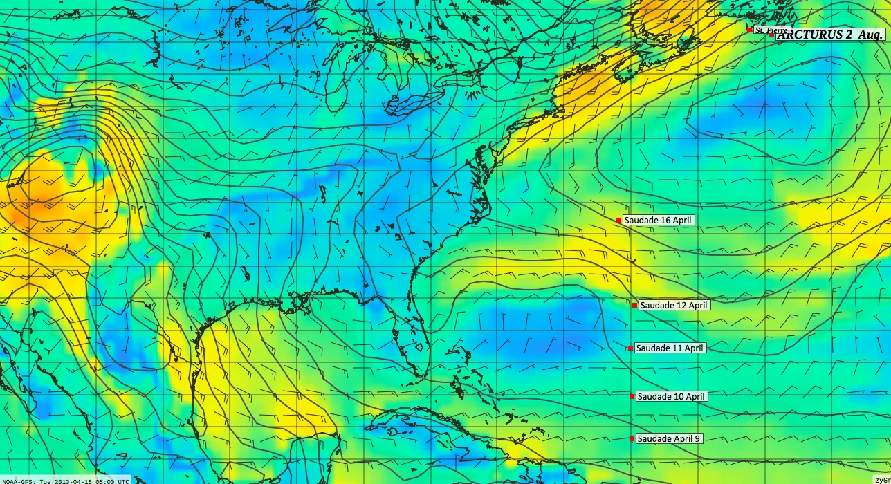 Saudade 16 April 2013 Position: 34˚ 51' N / 065˚ 56' W