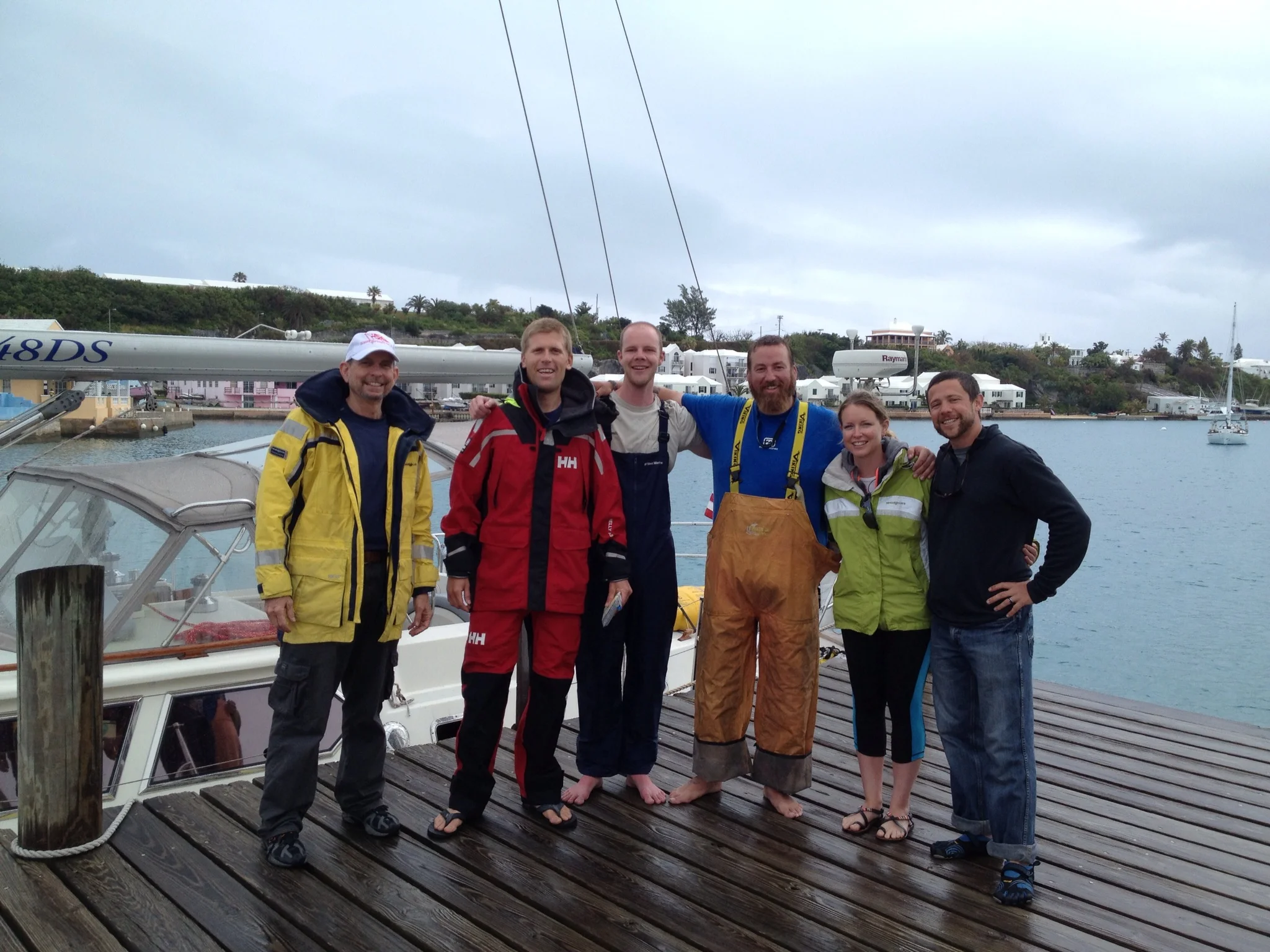 Crew change in Bermuda, from left: David, Andy, Austin, Billy, Lindsey & Casey. Photo by Carole Longendyke