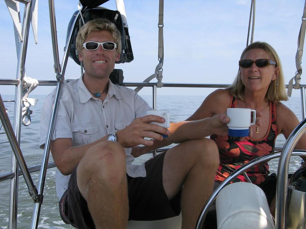 Caption: Me and mom offshore en route to Newport on a Corbin 39 delivery in 2010.