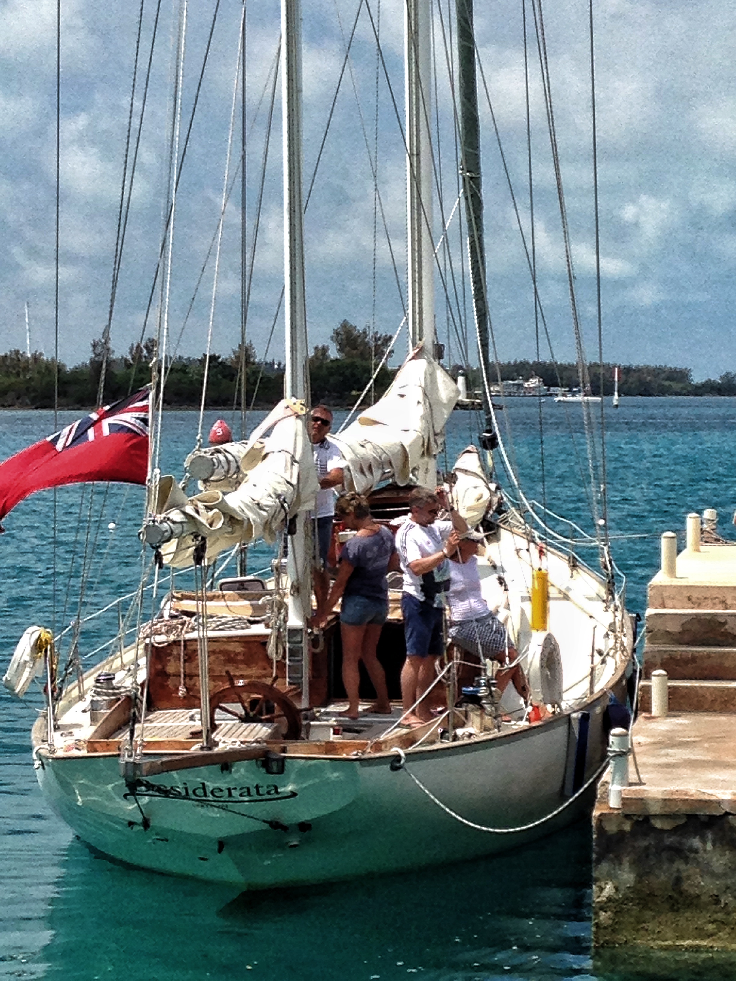 The classic Desiderata pulled onto the Dinghy Club just as the fleet departed Bermuda.