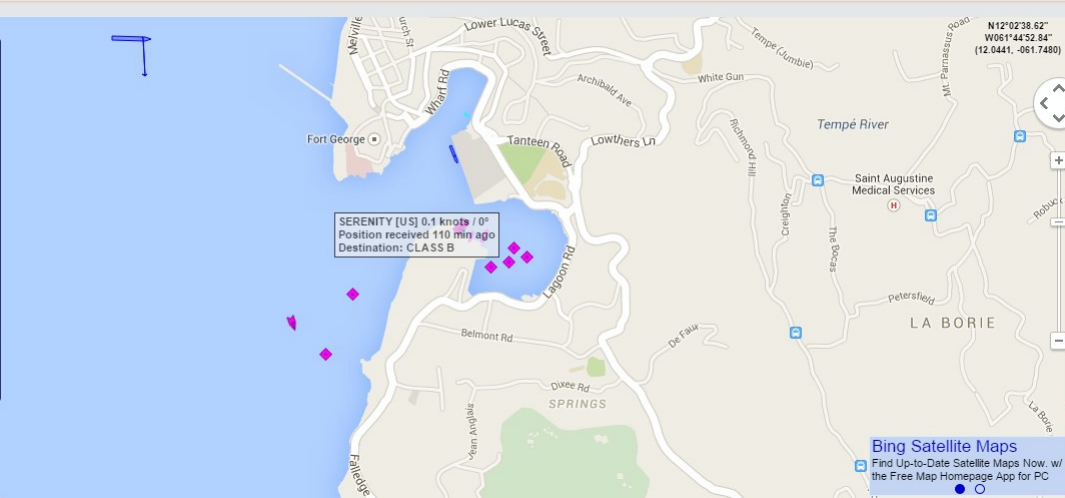 I spotted Serenity on the marinetraffic.com website via their AIS signal. 