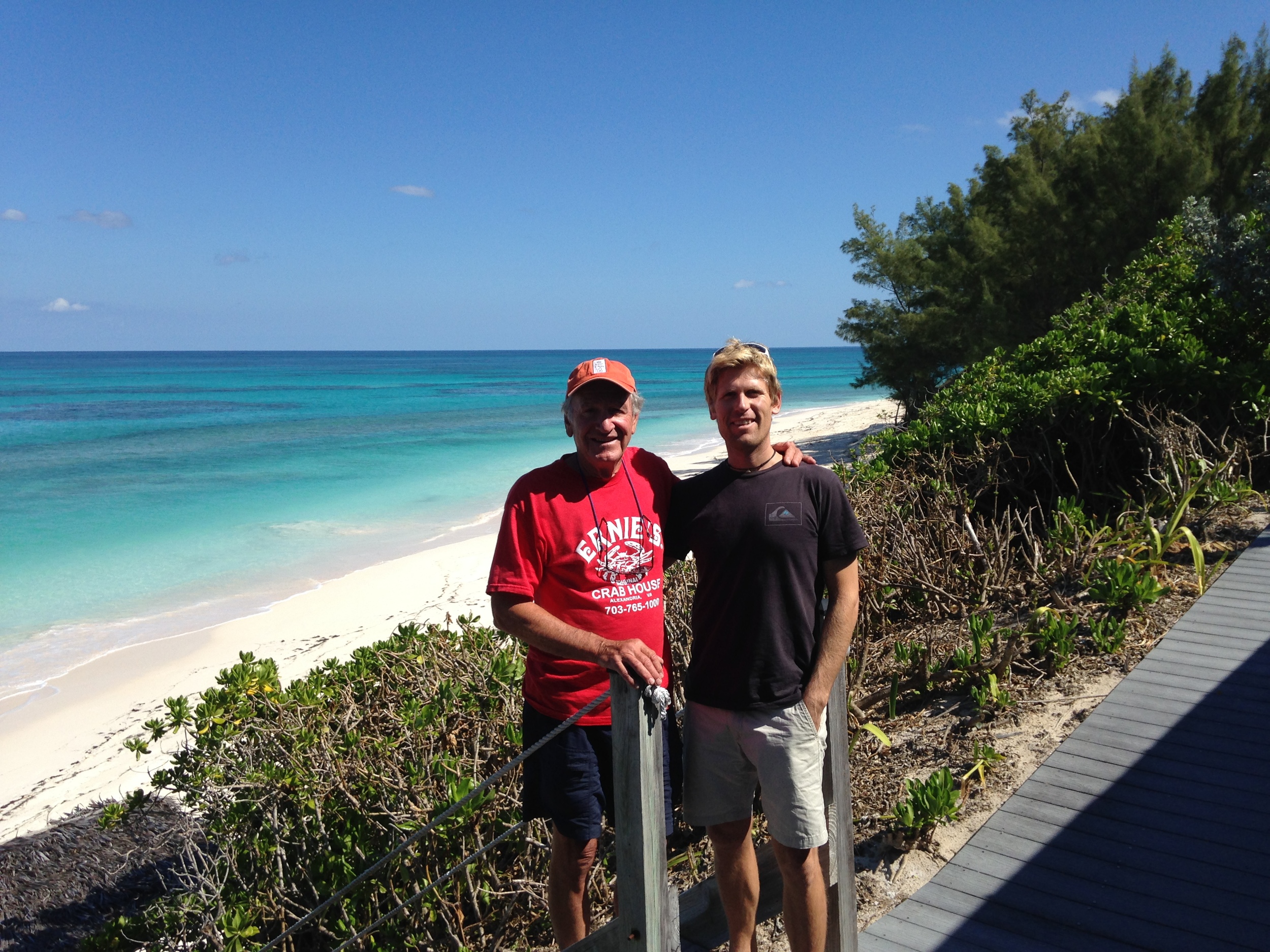 Andy & Tom on his deck overlooking the Atlantic, just outside Hope Town in the Abacos.