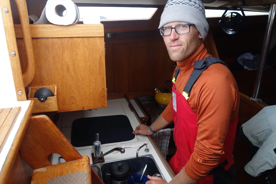 Andy in the galley.