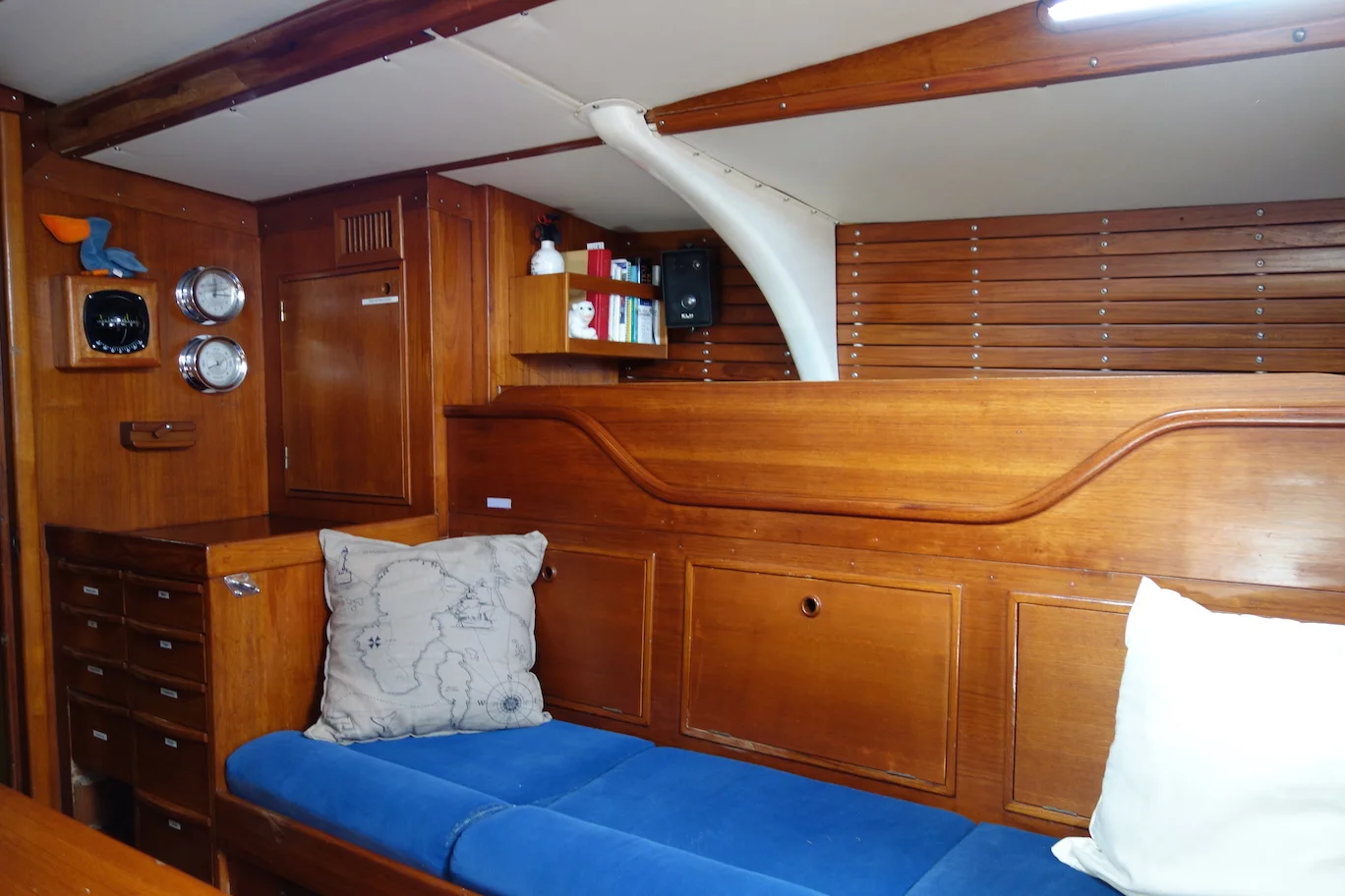 Starboard pilot berth with leeboard up.