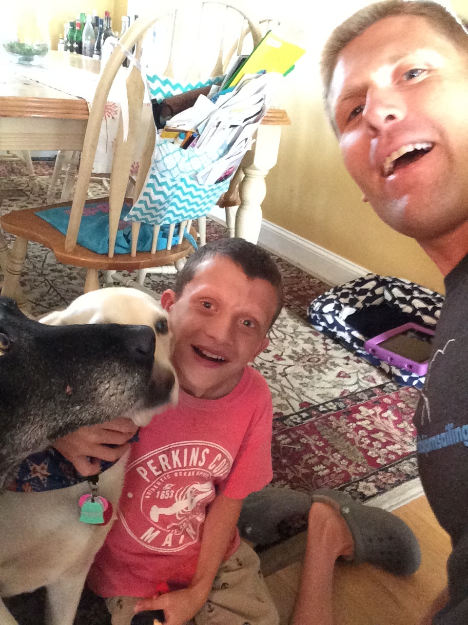 Recovering with my cousin's son Jack and their dogs Meg & Molly!